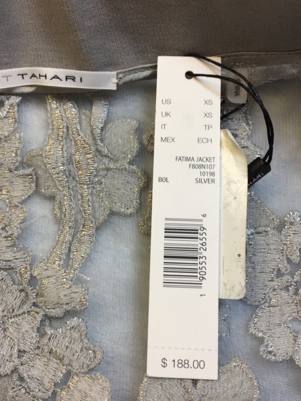 New! T Tahari Fatima Jacket XS Womans Silver Floral Embellished Long Sleeve - Picture 9 of 16